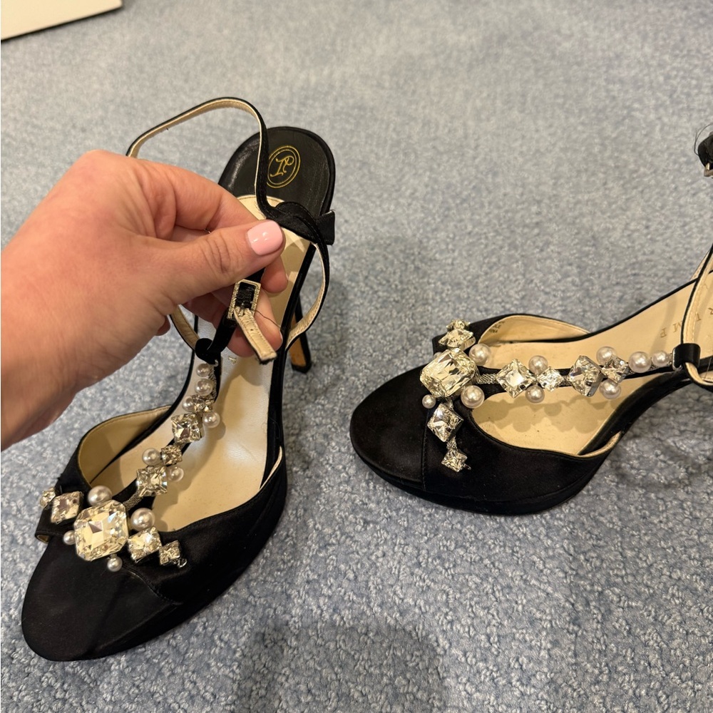 IVANKA TRUMP ALLUVIA Women Black Satin Sandals with Pearls & Crystals Host pick - Picture 8 of 14